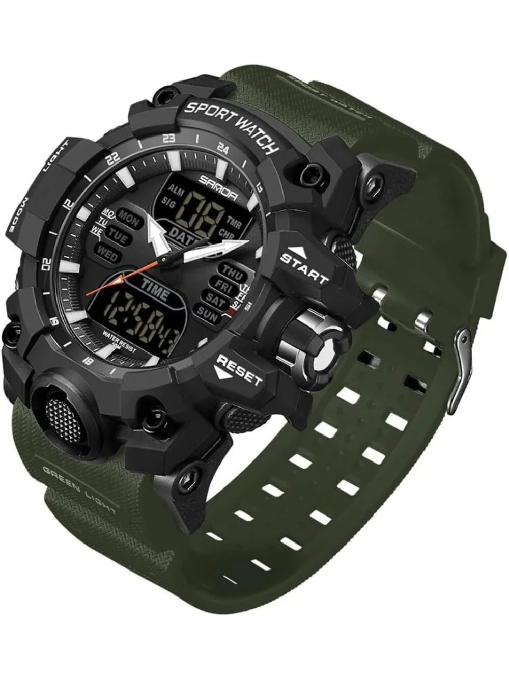 Men's Army Green Black Analog Quartz S-Shock Waterproof Sports LED Digital Watch